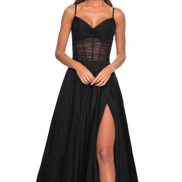 NWT La Femme 31970 Prom Dress Hot Stone Tulle Black Size 6 - Picture 1 of 12